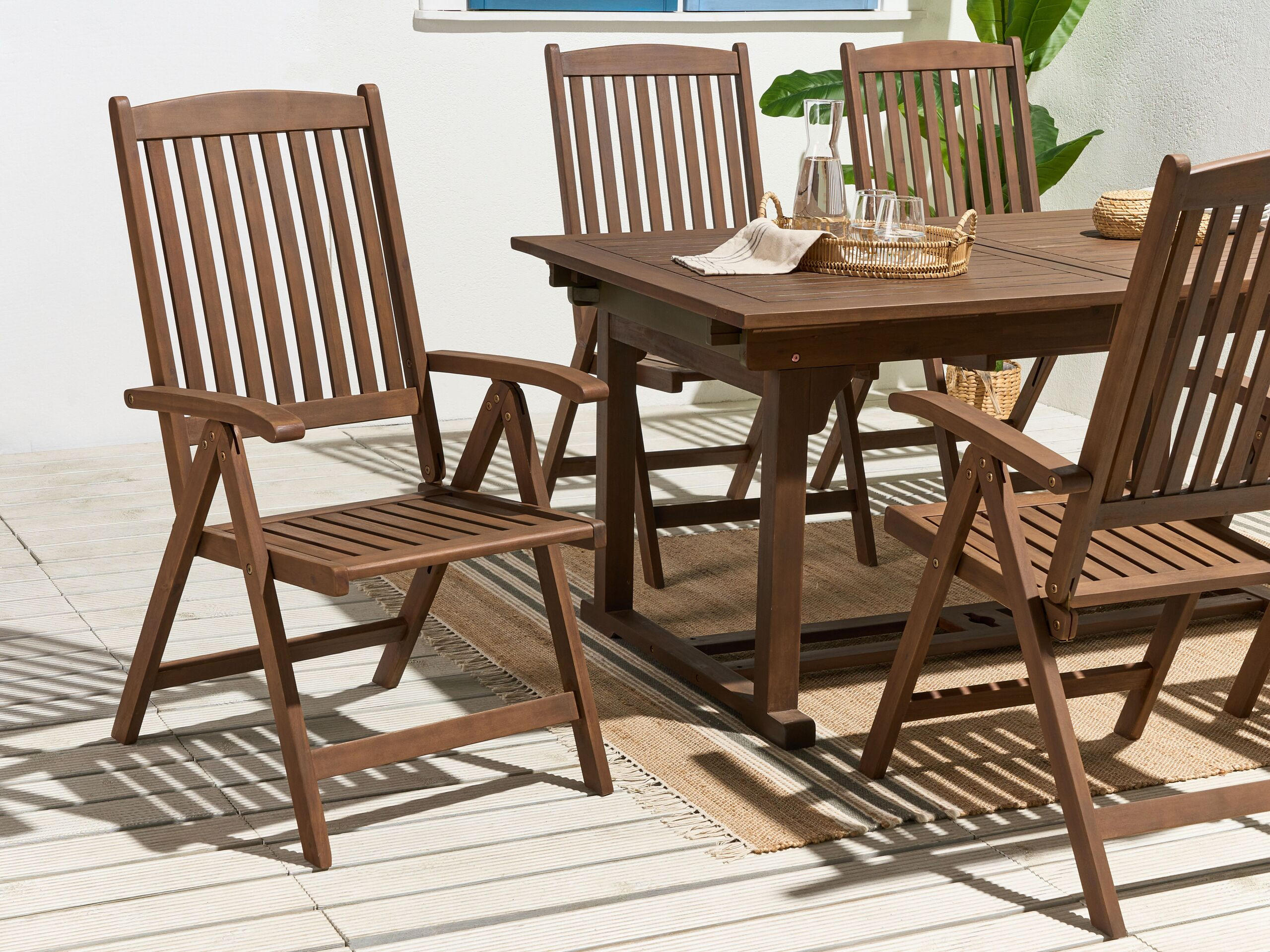 GARTENSTUHL Akazienholz dunkelbraun verstellbar Amantea - Dunkelbraun, Holz (54/105/69cm) - Beliani