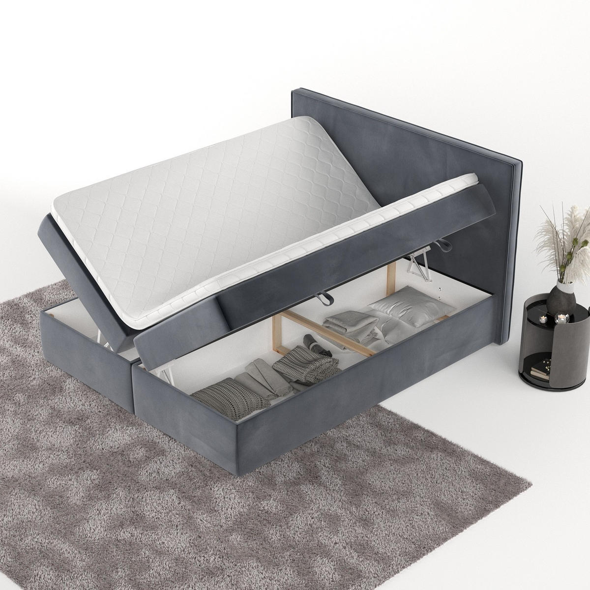 BOXBETT Nuvia 140/200 cm Dunkelgrau im Kronos Stoff - Dunkelgrau/Schwarz, Holz/Holzwerkstoff (140/200cm) - AltaBeds