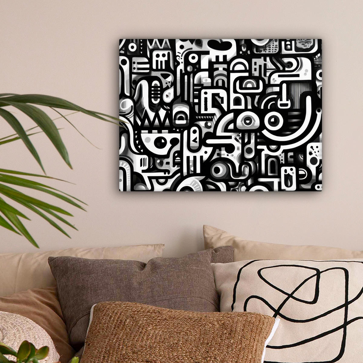 LEINWANDBILD Symbole - Abstrakt - Grafik - Schwarz Wandbild 40x30 cm - Schwarz, Textil (40/30cm) - MuchoWow