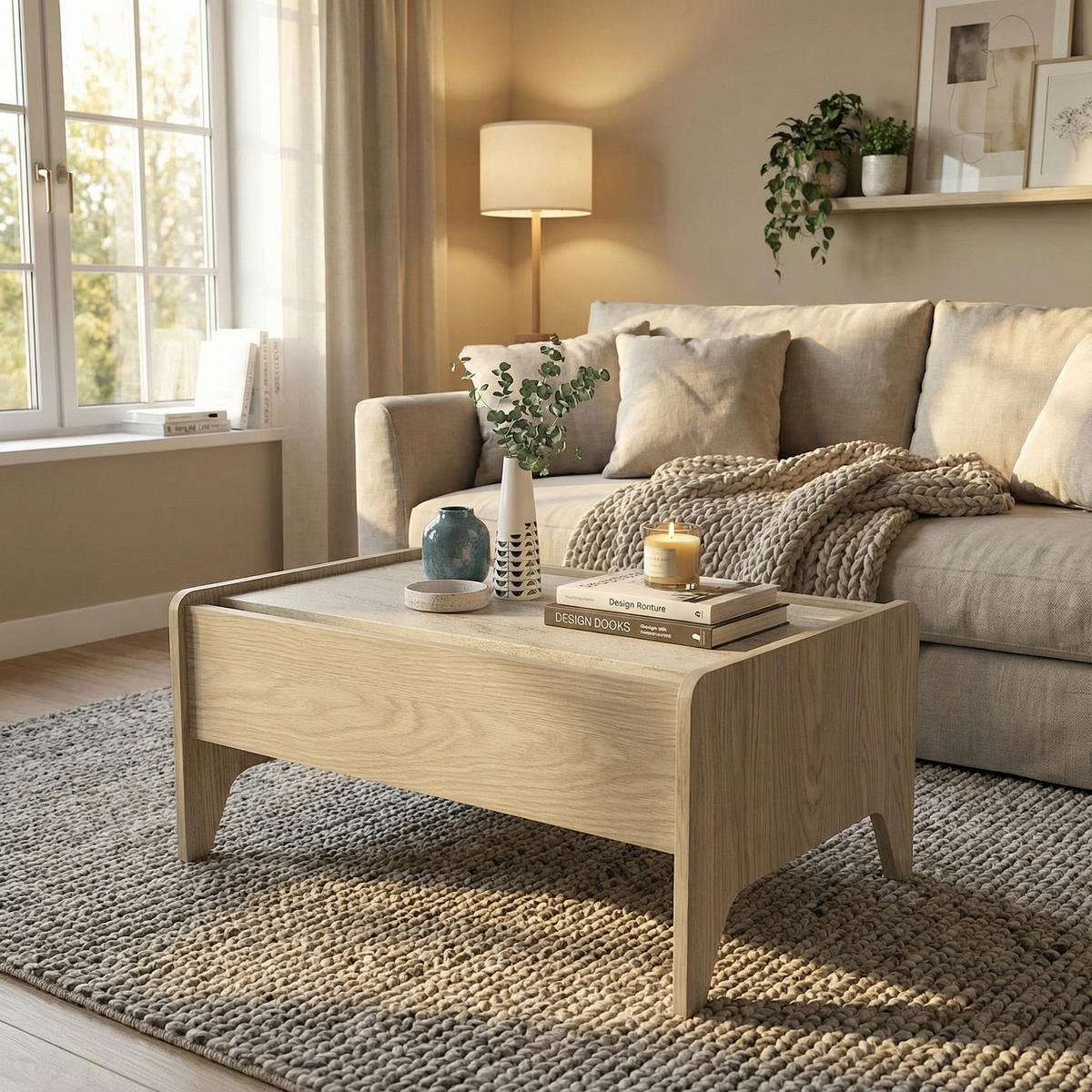 MOEBEL17 Couchtisch – Moderner Couchtisch mit Ablage – Wohnzimmertisch Design – Sofatisch – Minimalistischer Tisch Wohnzimmer – Rechteckiger Couchtisc - Naturfarben, Holzwerkstoff (60/77/38cm)