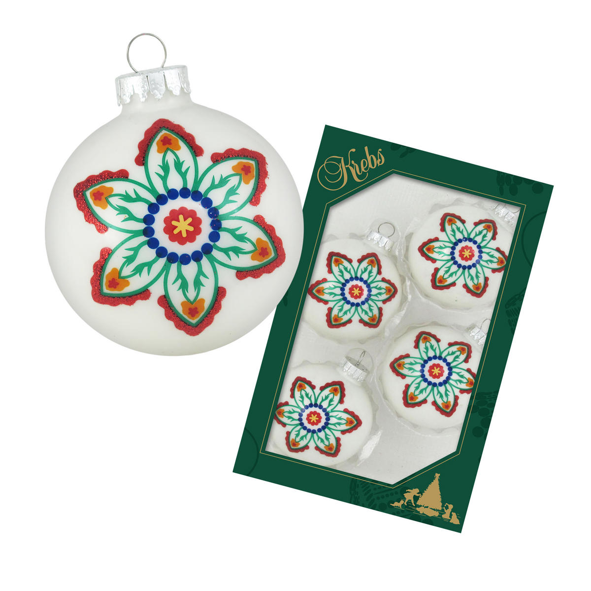 CHRISTBAUMKUGELN Blütenstern Weiß 7cm (Glas / 4 Stk.) - Weiß, Glas (6/7/6cm) - Krebs Glas Lauscha