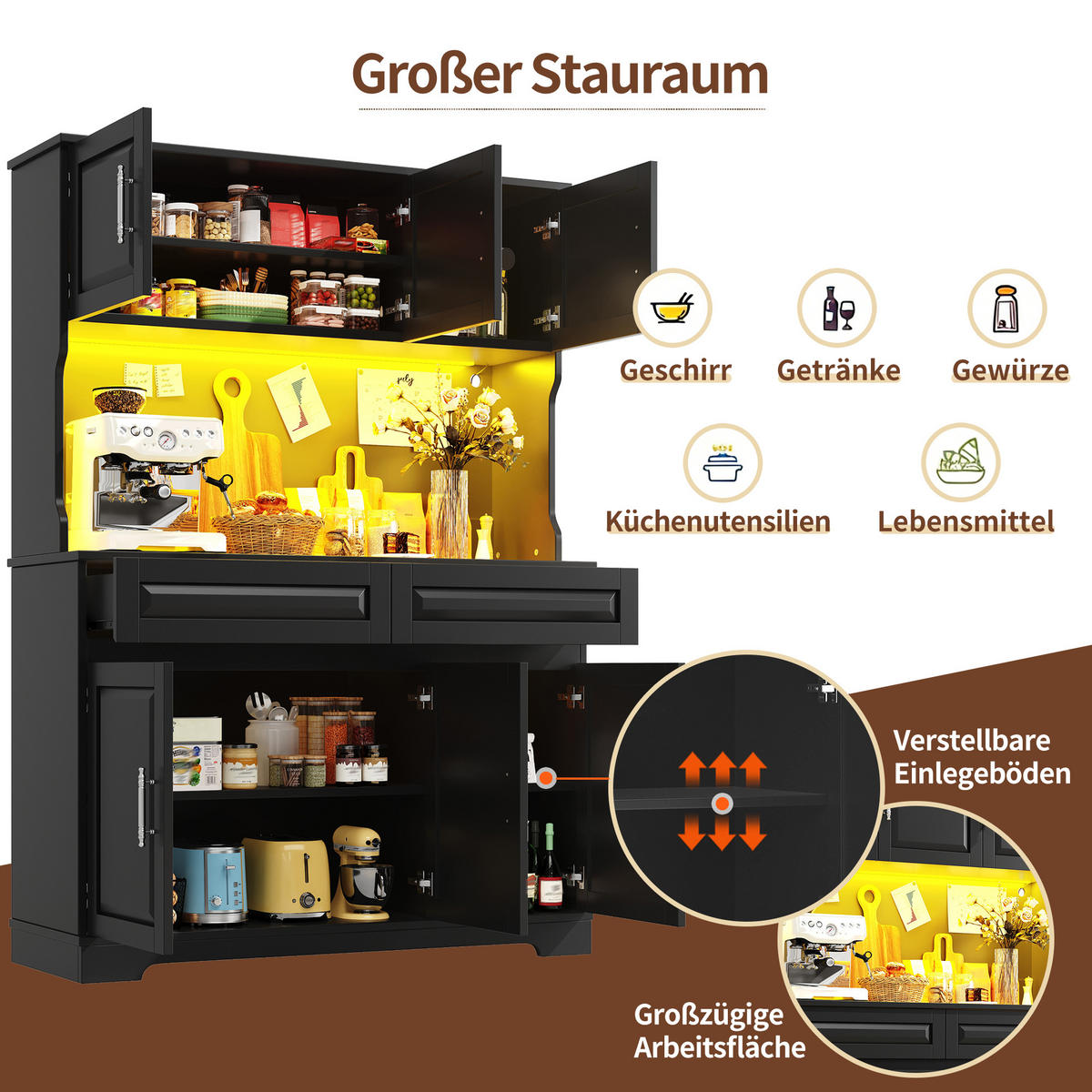 BUFFETSCHRANK App-Steuerung Schwarz 108/40/180 cm - Schwarz, Holz (108/180/40cm) - PANGIVO