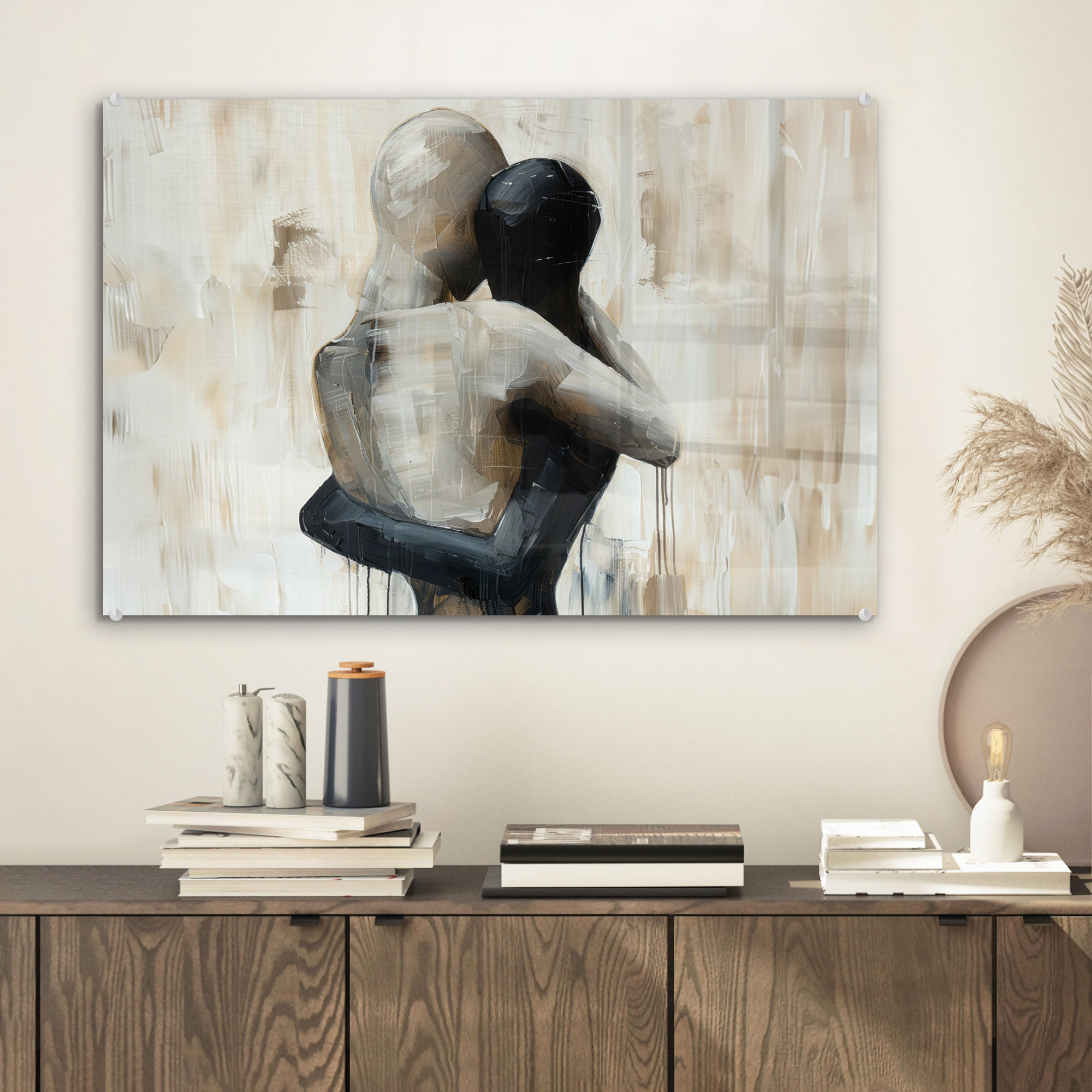 ACRYLGLASBILD Abstrakt - Liebe - Schwarz und weiß - Modern 60x40 cm - Schwarz, Glas (60/40cm) - MuchoWow