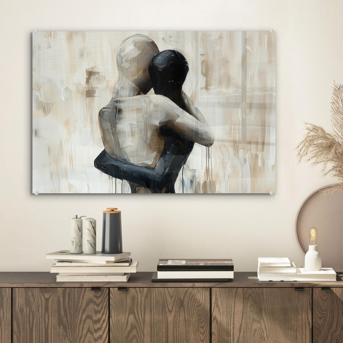 ACRYLGLASBILD Abstrakt - Liebe - Schwarz und weiß - Modern 60x40 cm - Schwarz, Glas (60/40cm) - MuchoWow