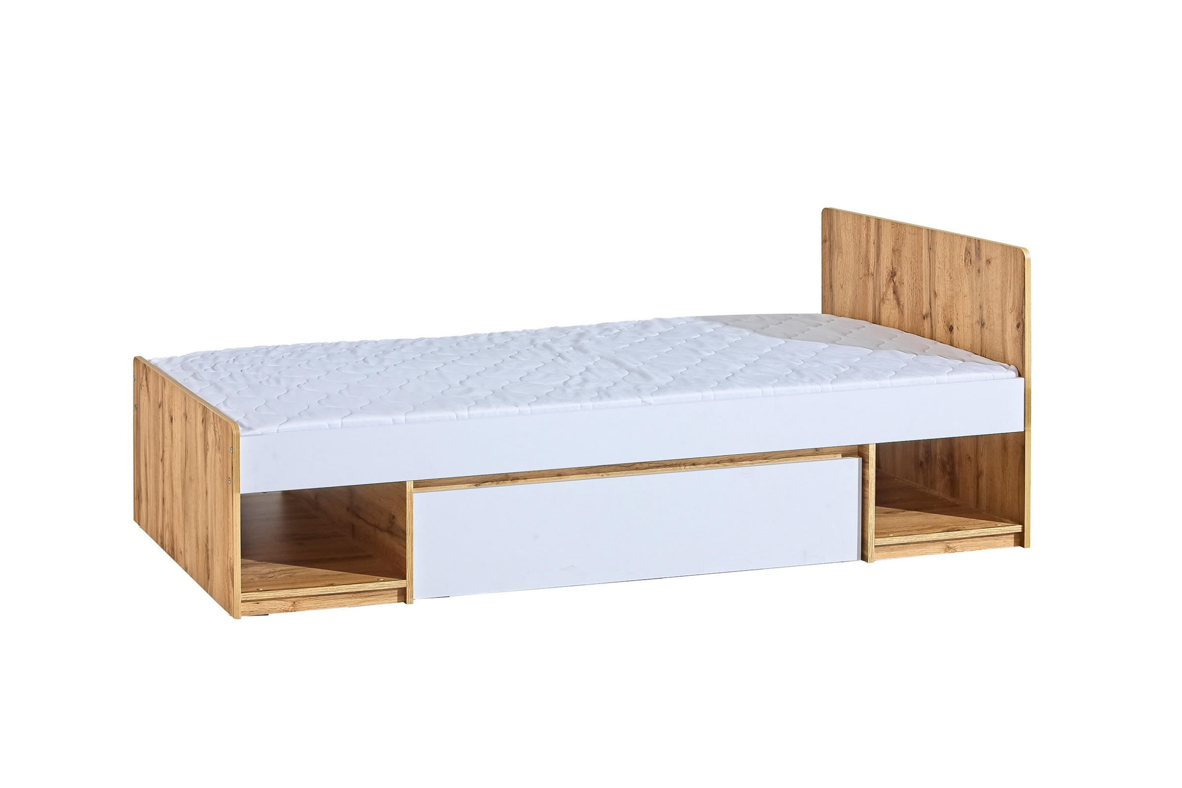 Deine Möbel 24 Jugendbett Weiß, Eiche Wotan 90x195 cm