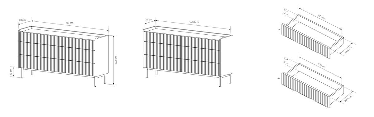 KOMMODE Nolle in Beige & Scandi Eiche 153/82/38 cm - Sandfarben/Beige, Holzwerkstoff/Metall (153/82.2/38cm) - WFL GROUP