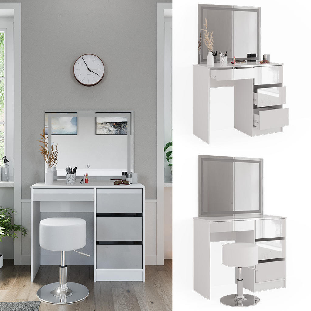 Thumbnail - Vicco Schminktisch, Weiß, Holzwerkstoff, 4 Fächer, 4 Schubladen, Rechteckig,Rechteckig, 90x75x40 cm, Schlafzimmer, Schmi...