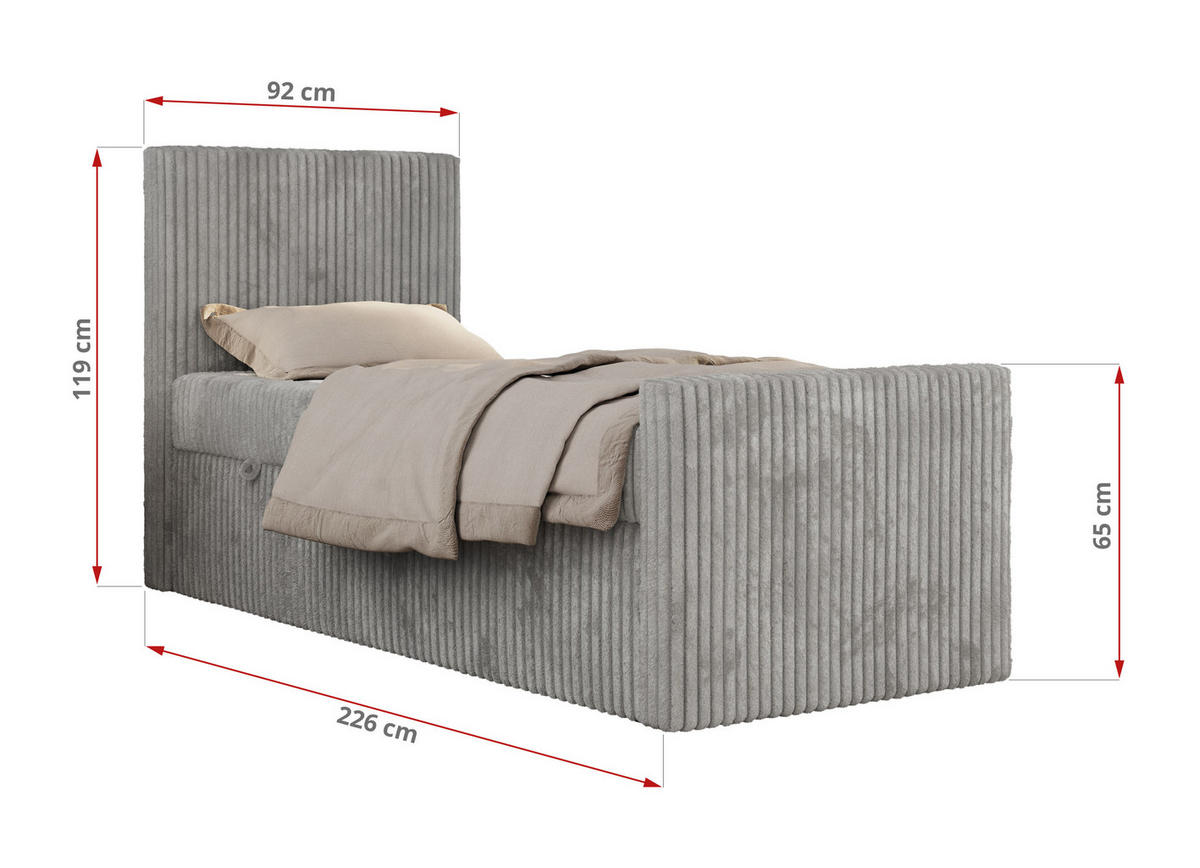 MLÁDEŽNÍ POSTEL TILIO DUO 90/200 - Světle šedá Manšestr - H3 - Pravá - světle šedá, textil (90/200cm) - MKS