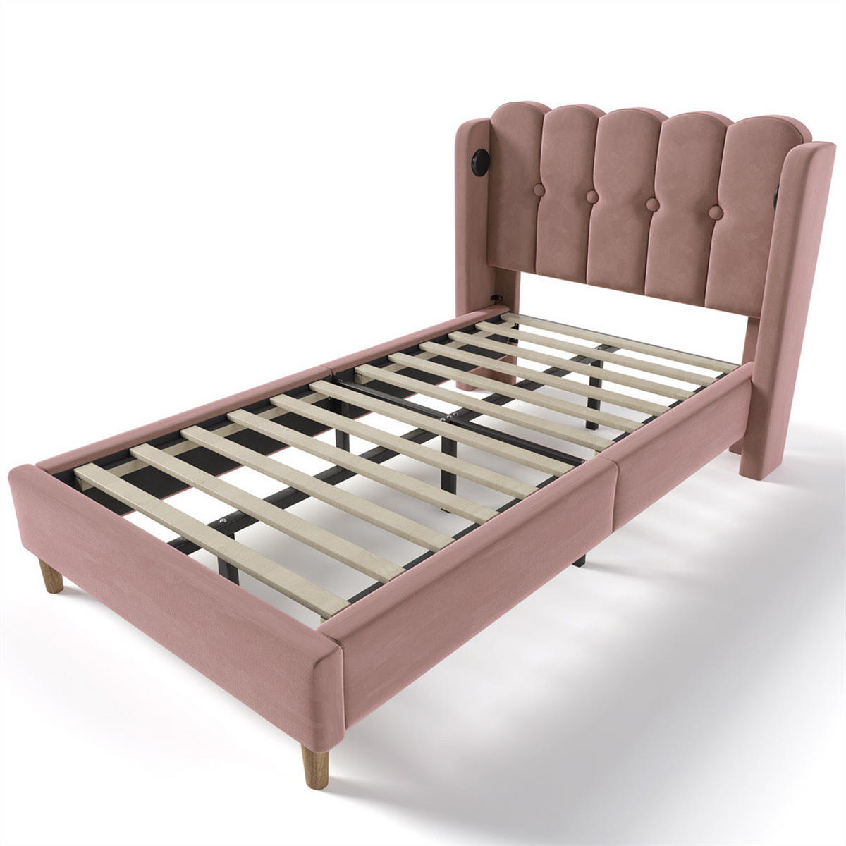POLSTERBETT 90/200 cm in Rose Samt mit Matratze - Rosa, Holz/Textil (90/200cm) - KOMHTOM