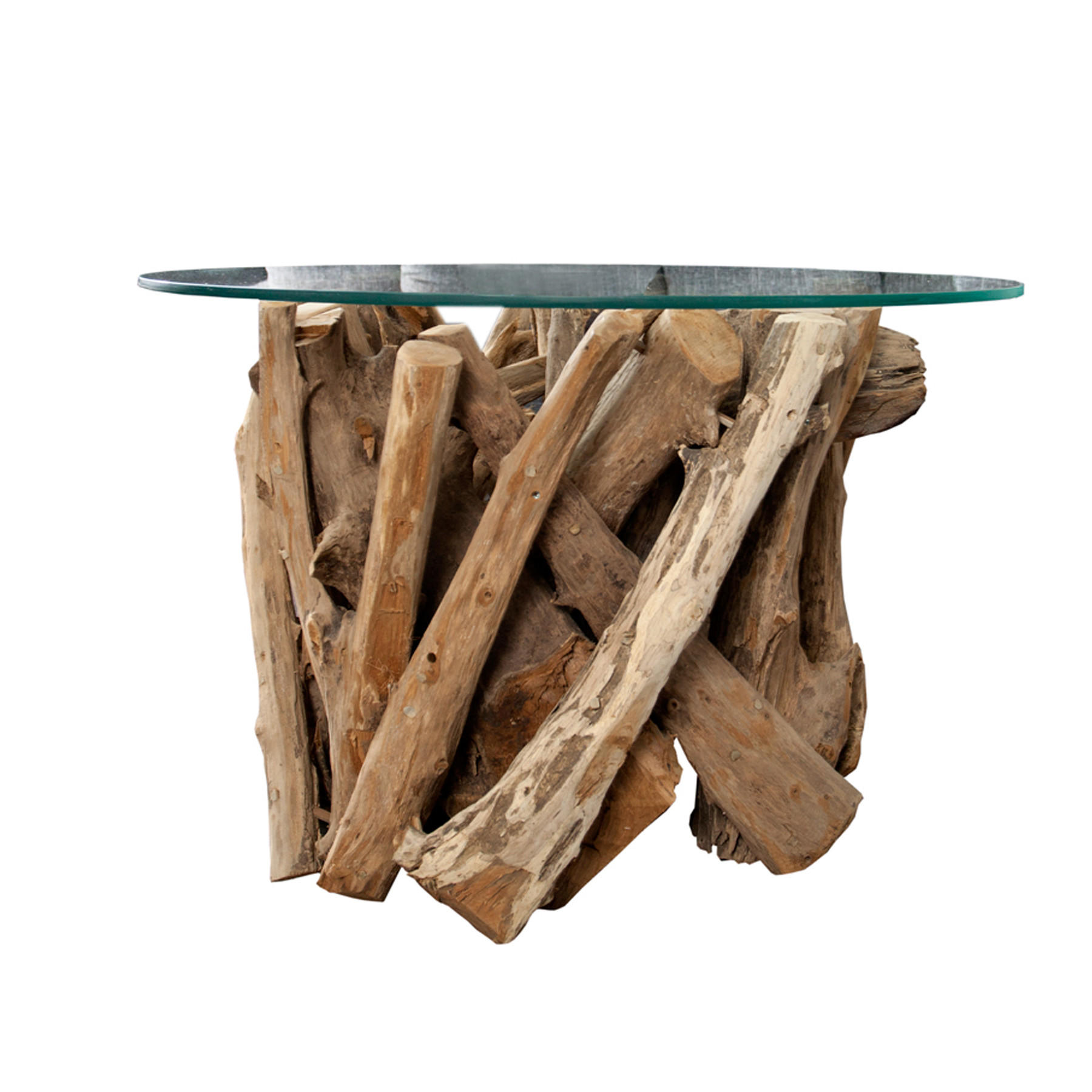 COUCHTISCH NATURE LOUNGE Teakholz rund 60cm - Transparent/Braun, Glas/Holz (60/60/40cm) - riess-ambiente