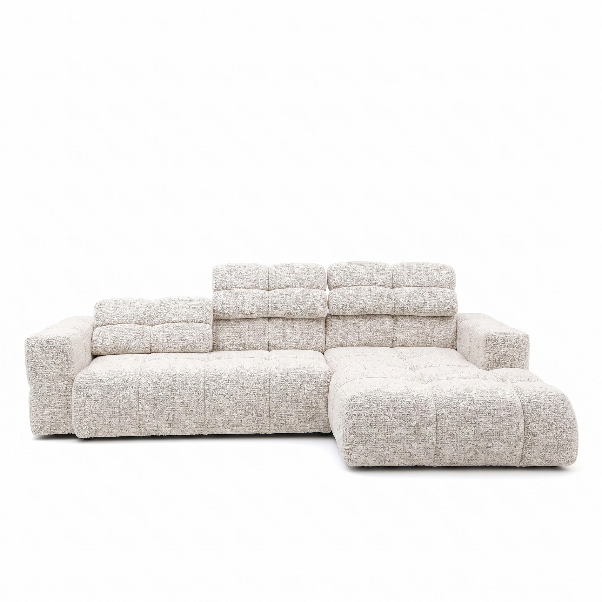 ECKSOFA TENDER Rechts mit Schlaffunktion und Verstellbare Kopfstützen, Chenille beige - Beige/Schwarz, Holz/Kunststoff (176/315cm) - Muffo