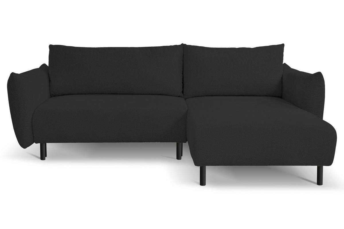 ECKSOFA ADEL mit Schlaffunktion und Bettkasten, L-förm, Metallbeine, verstellbar lose Rückenkissen, freistehend, RECHTS, 257x171x90 cm, Black - Schwarz, Holz/Textil (257/171cm) - DomoHome