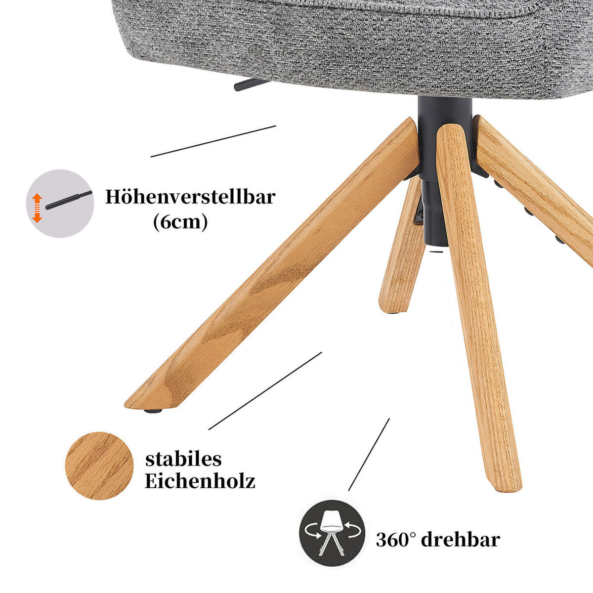 BÜROSTUHL Mika-Amia 2er-Set - Honigeiche/Dunkelgrau, Eichenholz/Holz (60/88/65cm) - DUBI Möbel