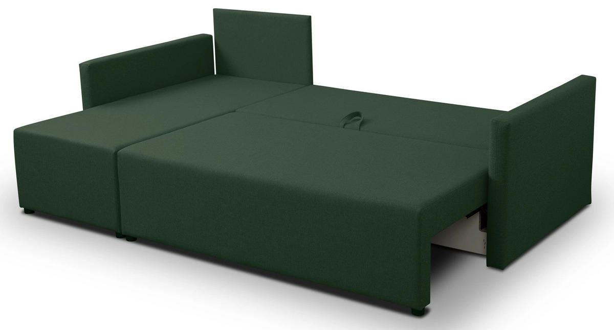ECKSOFA Solid mit Schlaffunktion und Bettkasten - Dunkelgrün, Holz/Holzwerkstoff (217/138cm) - Ravio