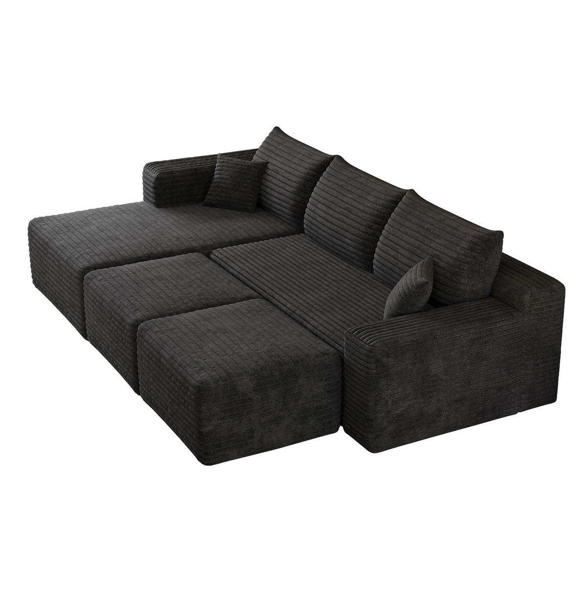 ECKSOFA 241/151/58 cm schwarz aus Stoff mit Cordbezug und Chaiselongue - Schwarz, Textil (151/241cm) - OKWISH