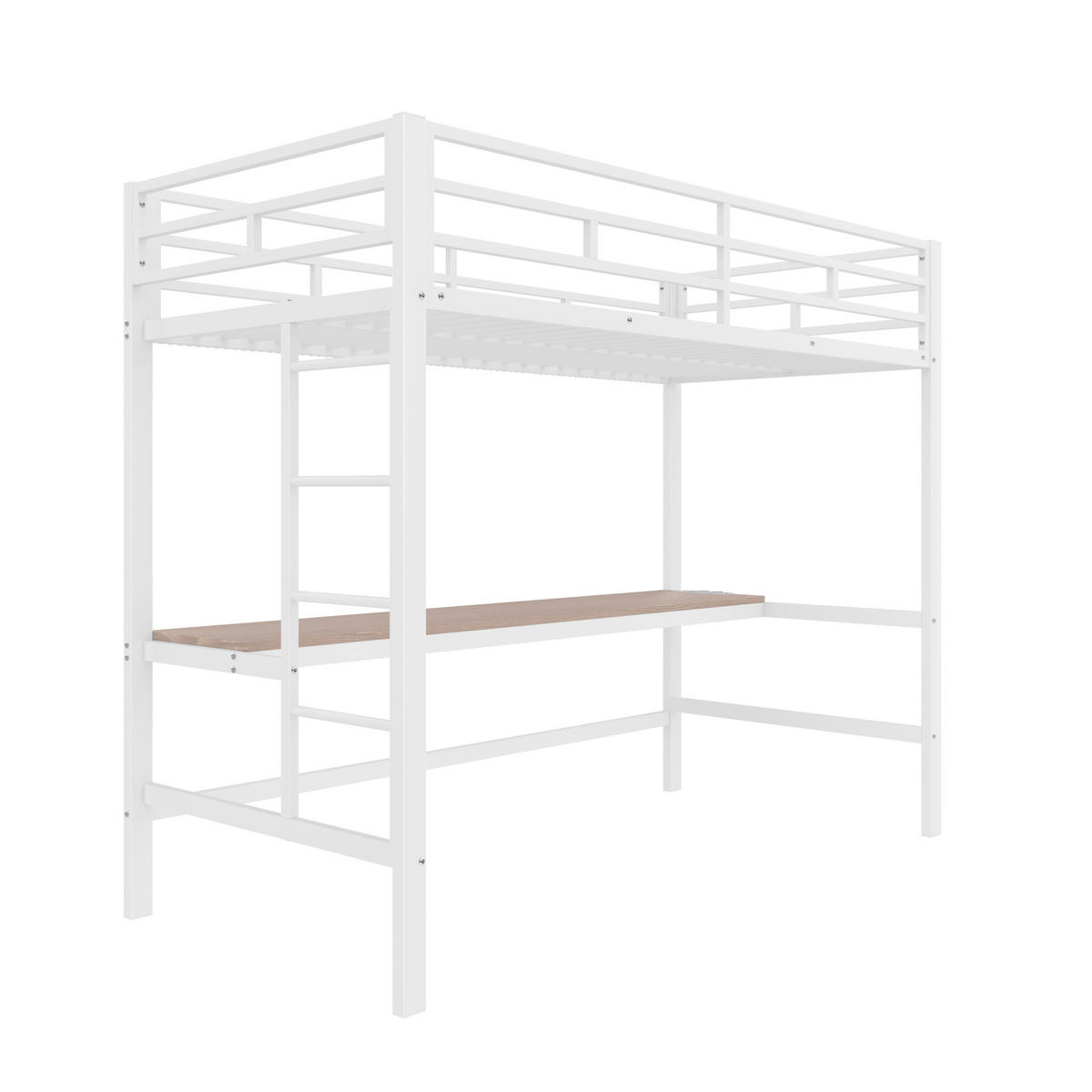 HOCHBETT 90/200 cm, Weiß mit Lerntisch, Trittleiter und Geländer - Weiß, Metall (90/200cm) - MIVRAY