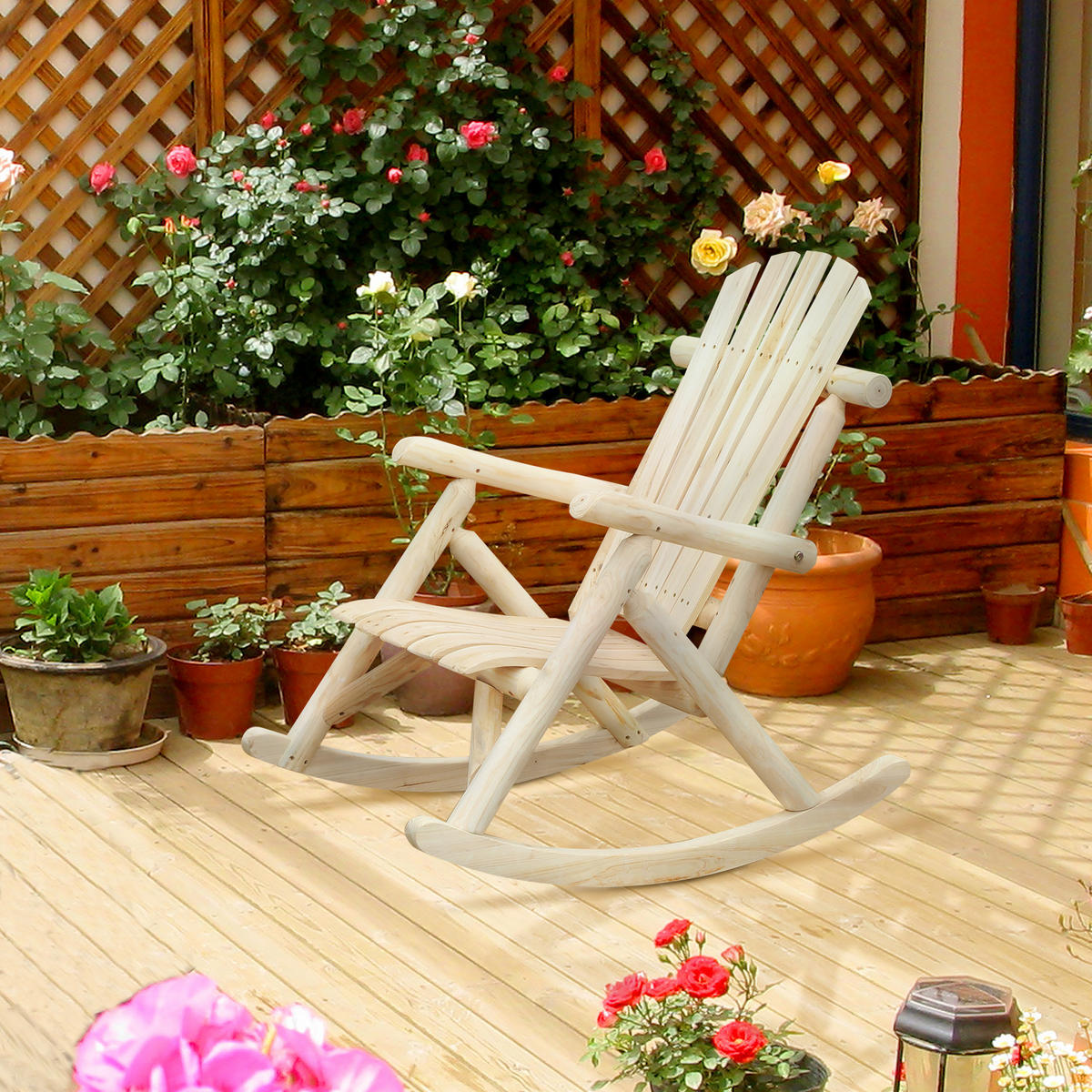 SCHAUKELSTUHL DE-06993 hohe Rückenlehne, wetterfest, bis 113 kg Natur - Naturfarben, Holz (66/98/96cm) - ComfortXL