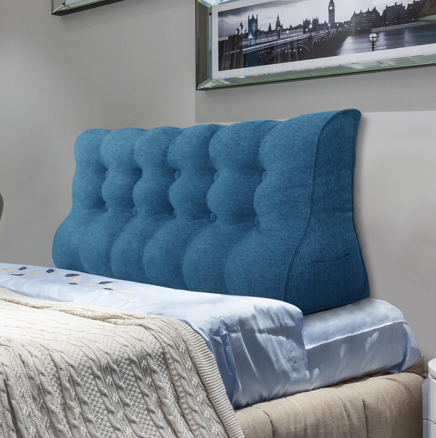RÜCKENKISSEN Körperkontur Leinenlook Blau 160 cm - Blau, Textil (55/160cm) - Vercart