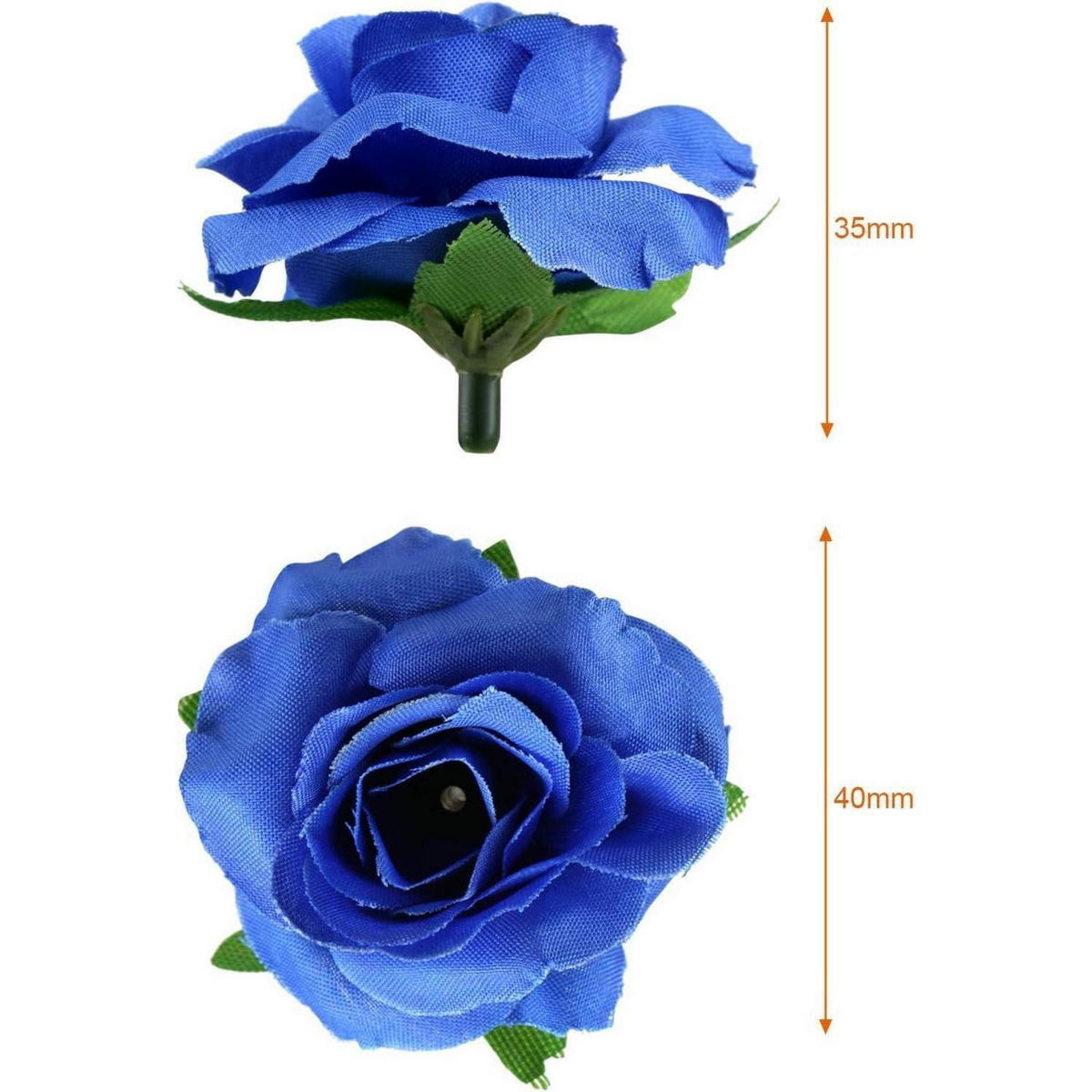 KÜNSTLICHE Blumenköpfe 50 Stück Set Blau 4 cm - Blau, Textil (3.5cm)