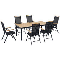 GARTENTISCHGRUPPE DE-18099 klappbar, Neigungsverstellung 7-fach Schwarz - Naturfarben, Metall - ComfortXL