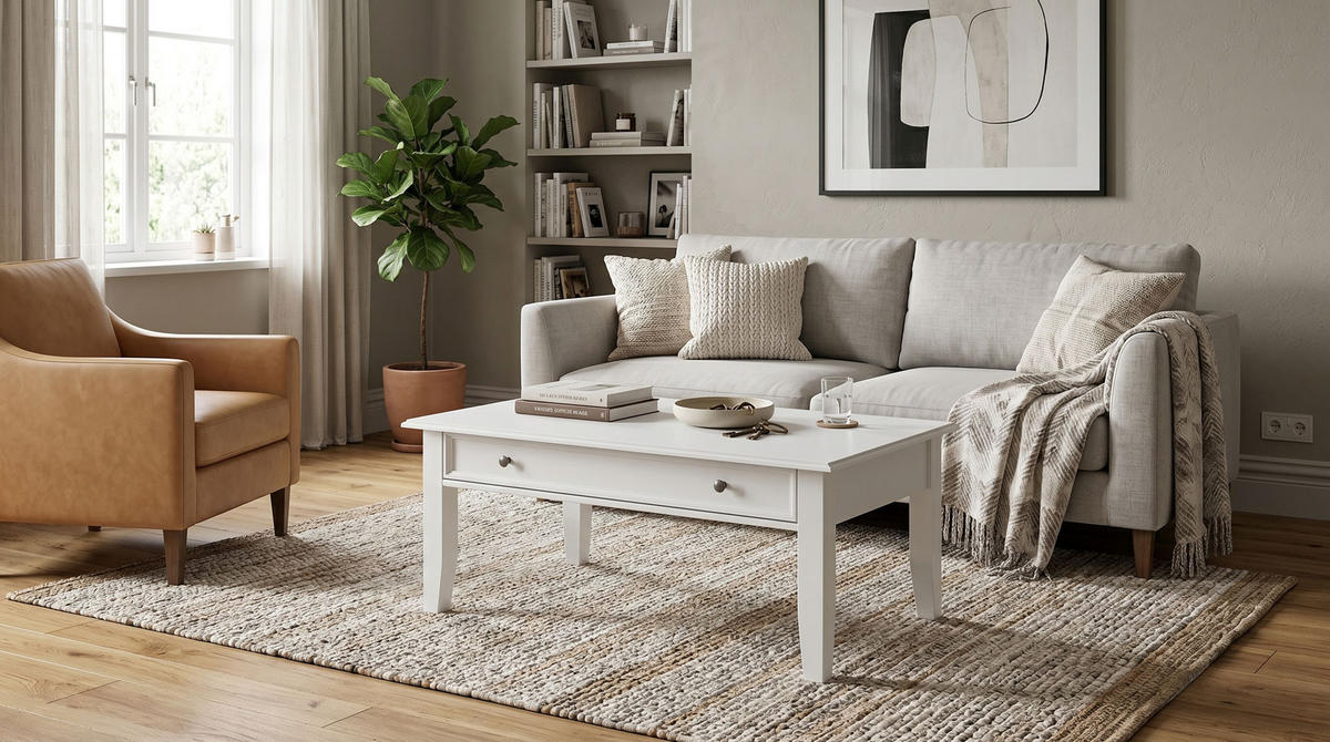 COUCHTISCH Belluno Elegante Kiefer weiß (RAL9010) lackiert 122 / 70 / 48cm - Weiß, Holz/Metall (70/122/48cm) - Feldmann-Wohnen