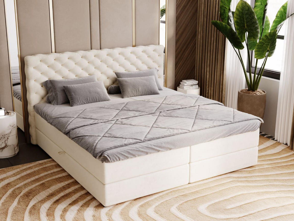 BOXBETT Bergamo 160x200 Beige - Beige/Schwarz, Holz/Textil (160/200cm) - Graingold