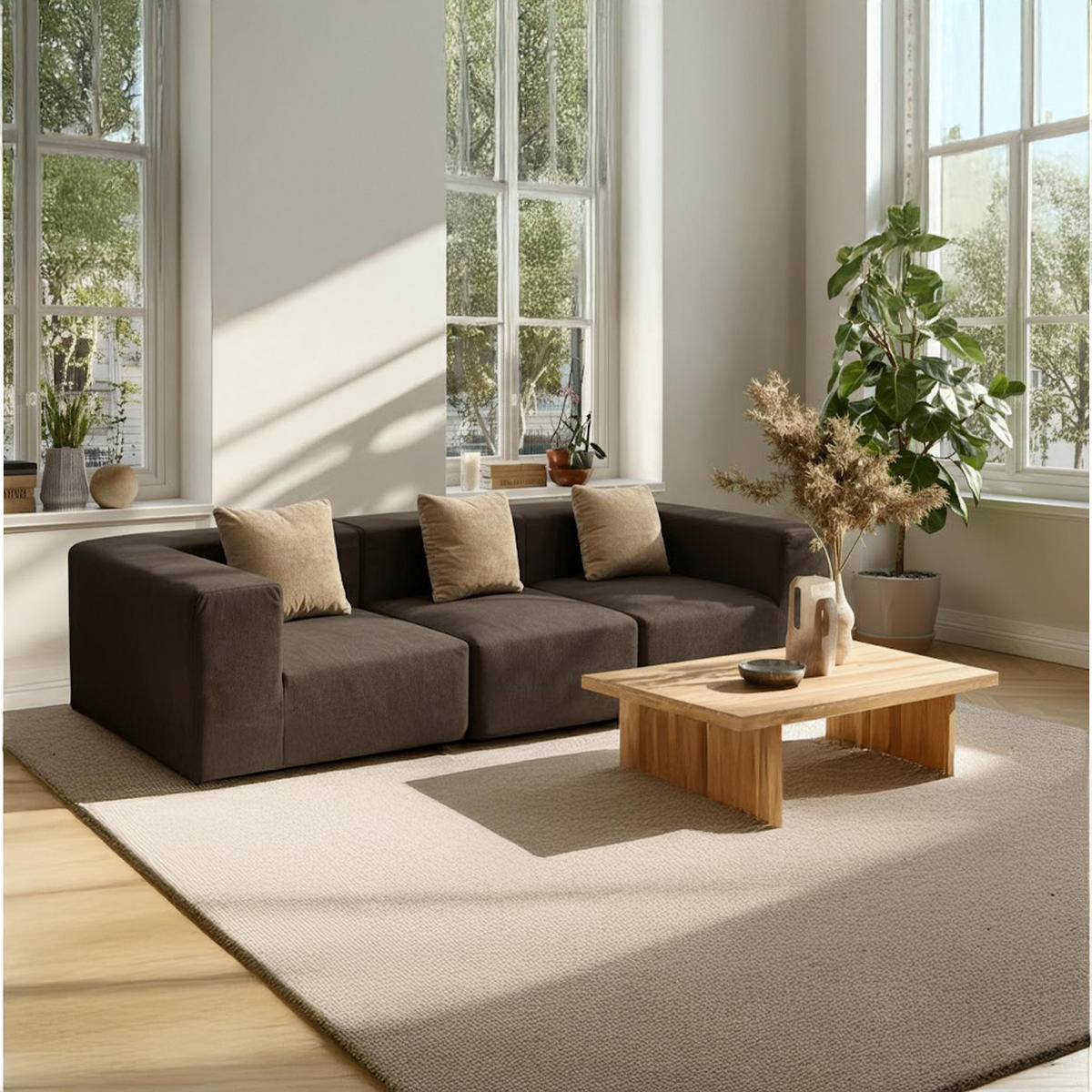 SOFA Pure 3-Sitzer - Braun Sand - Braun, Textil (300/62/100cm) - COCO Living