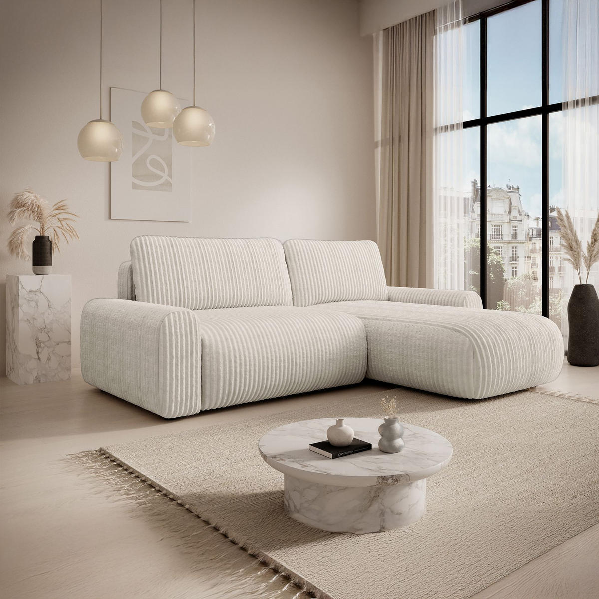 ECKSOFA Lelu Creme beidseitig - Creme/Schwarz, Kunststoff/Textil (245/165cm) - Selsey