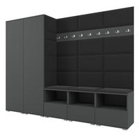 GARDEROBE NELA VII 250 cm (Modulare Flurmöbel XL Graphit mit Sitzpolster Schwarz 16 2 Schränke) - Silberfarben/Schwarz, Holz/Holzwerkstoff (250/187/40cm) - Ravio