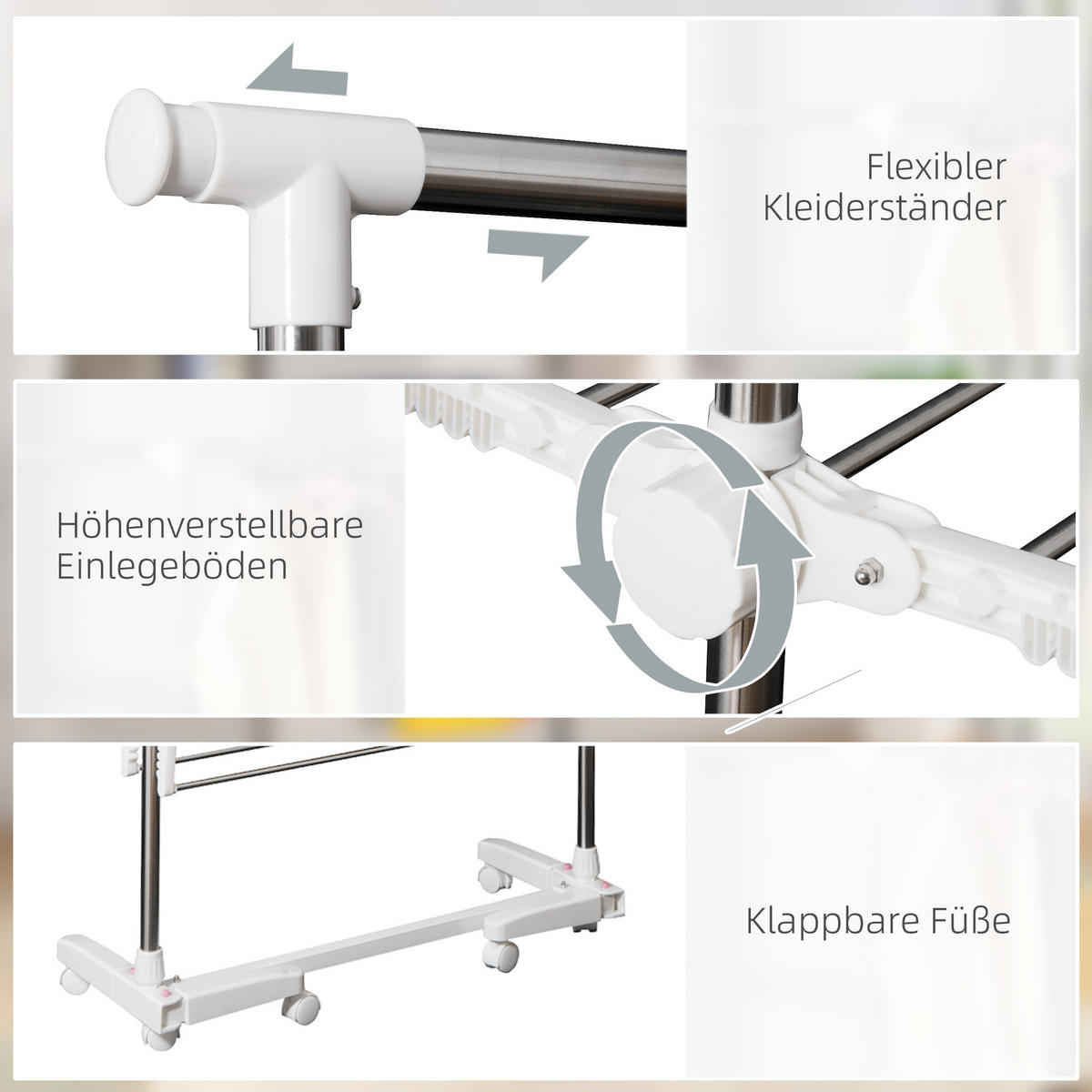WÄSCHESTÄNDER Kunststoff Edelstahl Weiß - Weiß, Kunststoff (55/154/136.5cm) - HOMCOM
