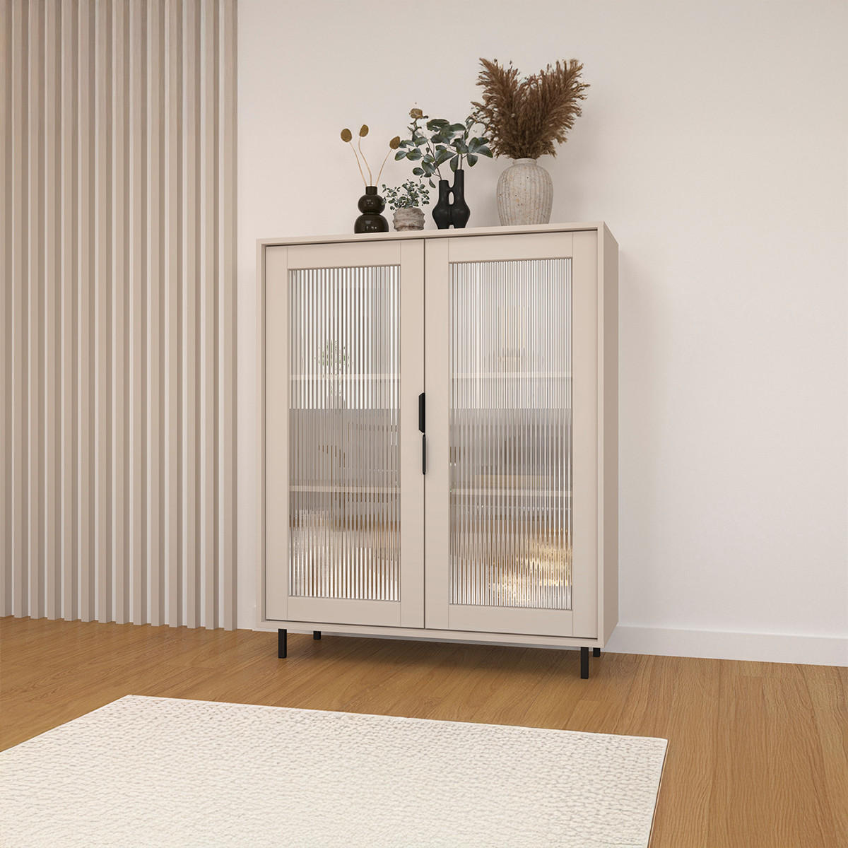 VITRÍNA Soly Kašmír - béžová, kompozitní dřevo (103.2/126.2/40.3cm) - Petits-meubles