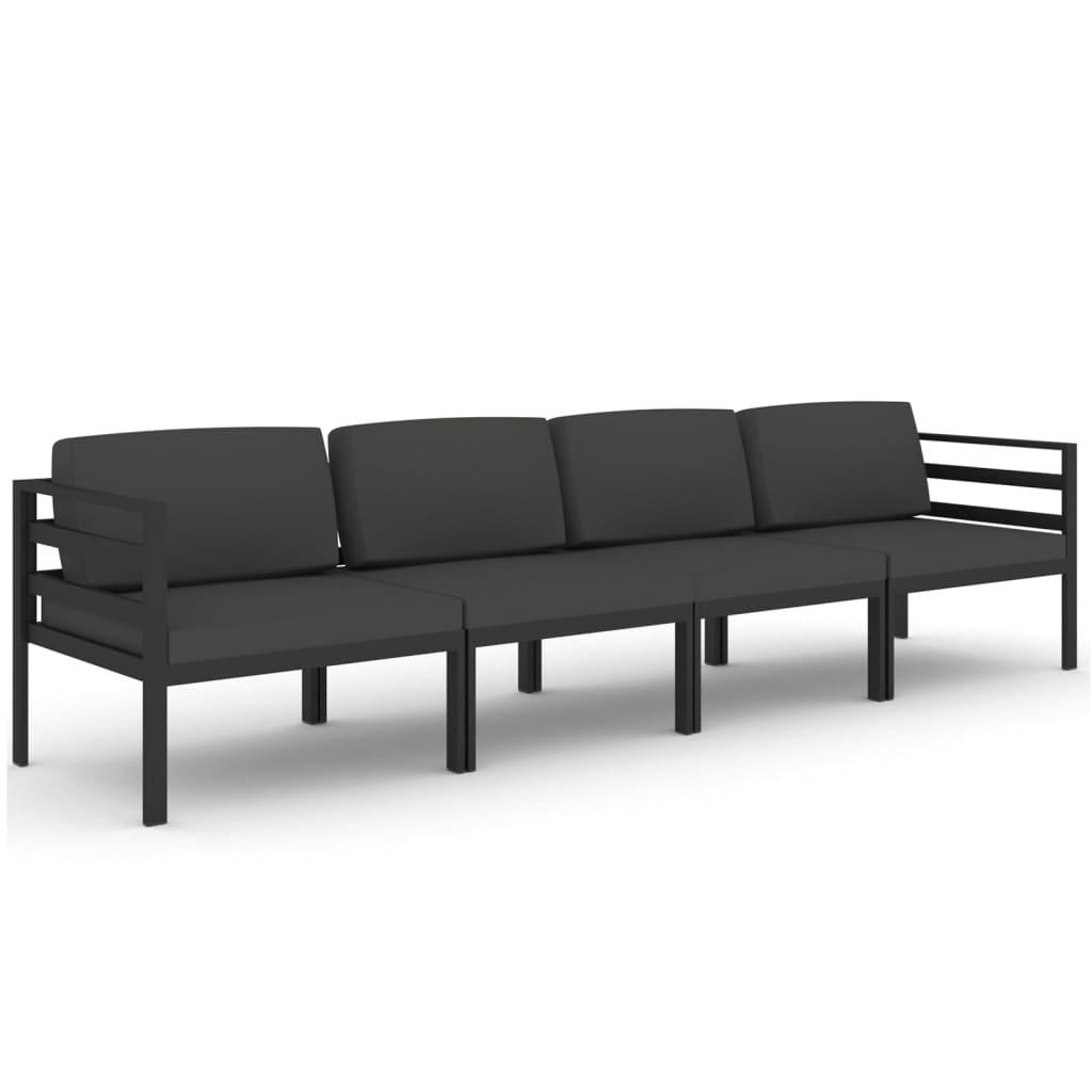 GARTEN-LOUNGE-SET 4Er Set Mit Kissen Aluminium Anthrazit - Anthrazit, Metall - vidaXL
