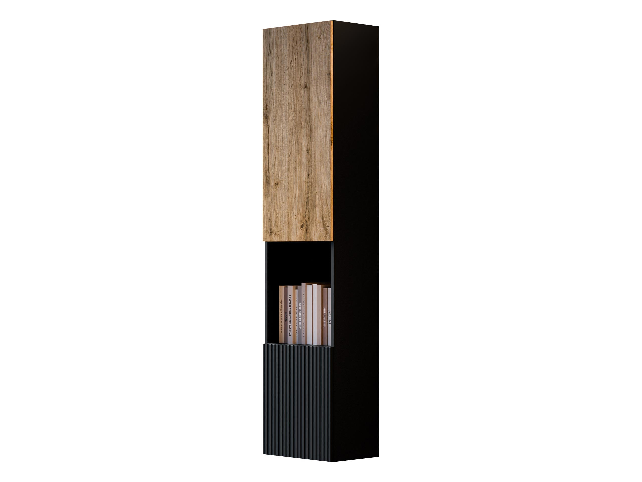 Mirjan24 Hängevitrine Schwarz, Eiche Wotan 40x180x30 cm
