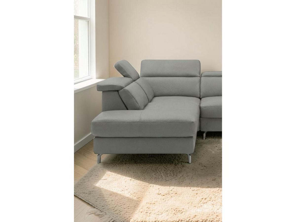 ECKSOFA Ambassador Echtleder mit 1 x Relaxfunktion Perlgrau - Hellgrau, Leder/Metall (224/272cm)