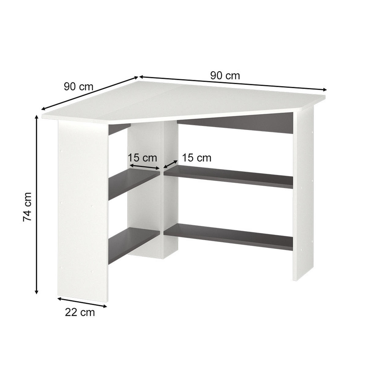 ECKSCHREIBTISCH Arion Weiß 90 x 90 cm - Anthrazit/Weiß, Holzwerkstoff (90/90/74cm) - Vicco