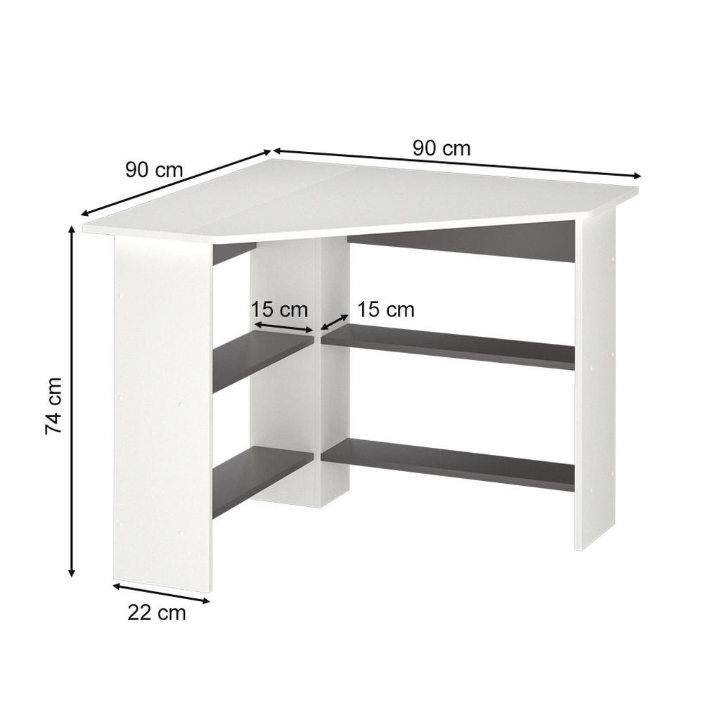 Thumbnail - Vicco Eckschreibtisch, Weiß, Anthrazit, Holzwerkstoff, 5 Fächer, Formgebogen, 90x74x90 cm, Arbeitszimmer, Schreibtische,...