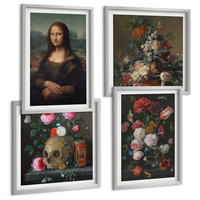 BILDER SET 4er Set - 50x50 cm & 40x60 cm Silberner Rahmen - Vintage Blumen Totenkopf Mona Lisa - Silberfarben, Kunststoff (50/50cm) - TULUP