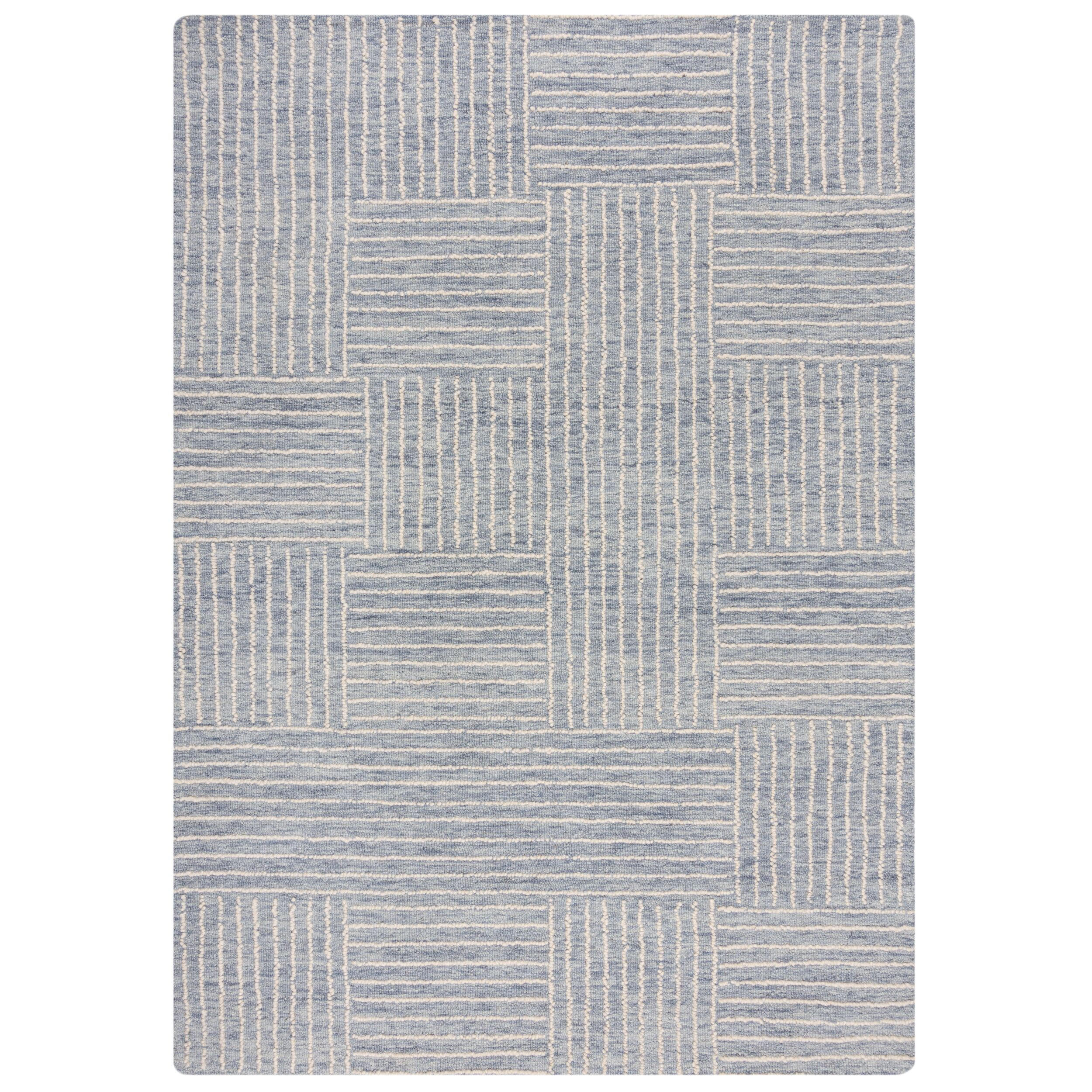 WOLLTEPPICH LEA, mit Schachbrettmuster, Blau, 80 x 150 cm - Blau, Textil (150/80cm) - KADIMA DESIGN
