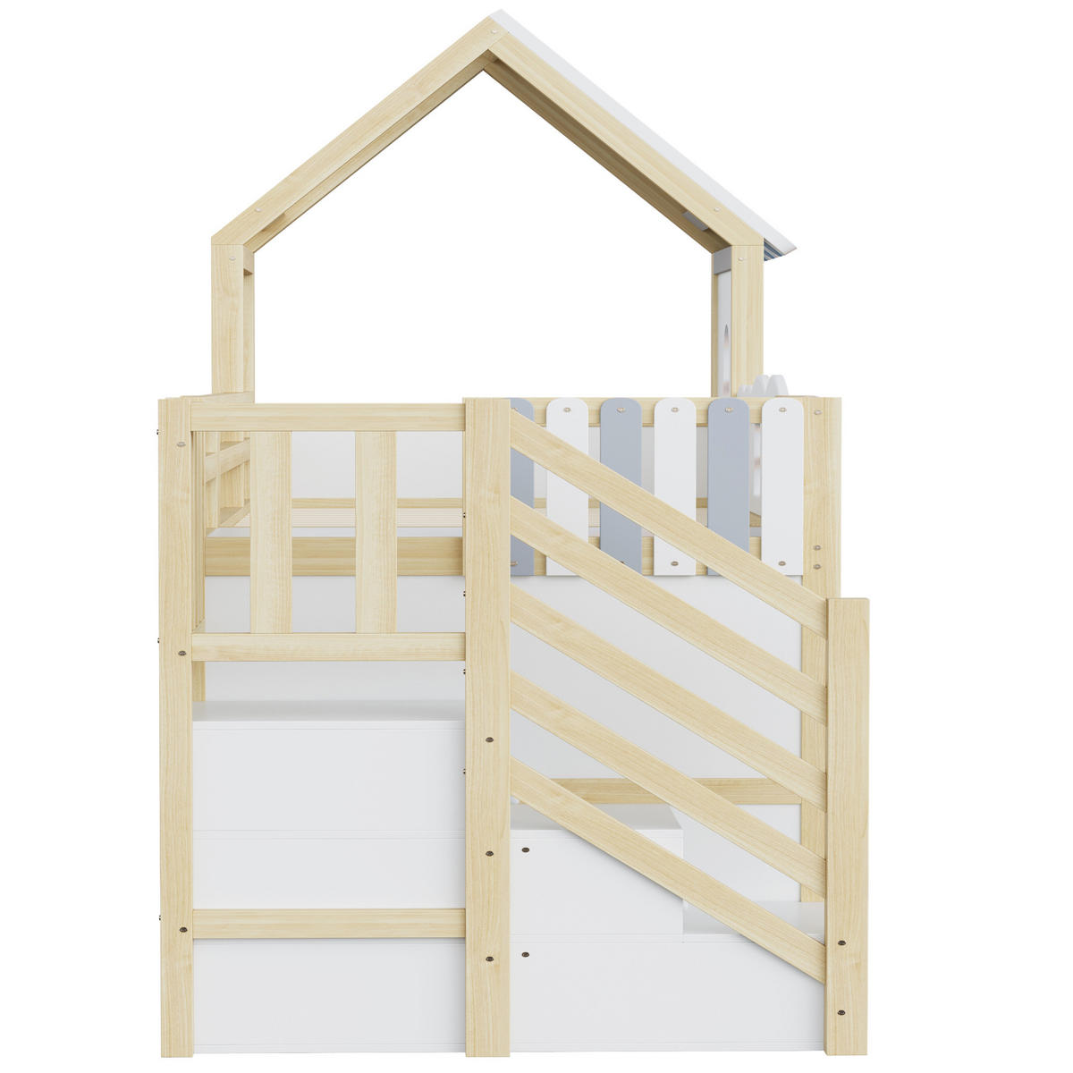 ETAGENBETT 90x200cm Holz Kinderbett Wolkendesign Stauraum Weiß - Weiß, Holz (90/200cm) - FLIEKS