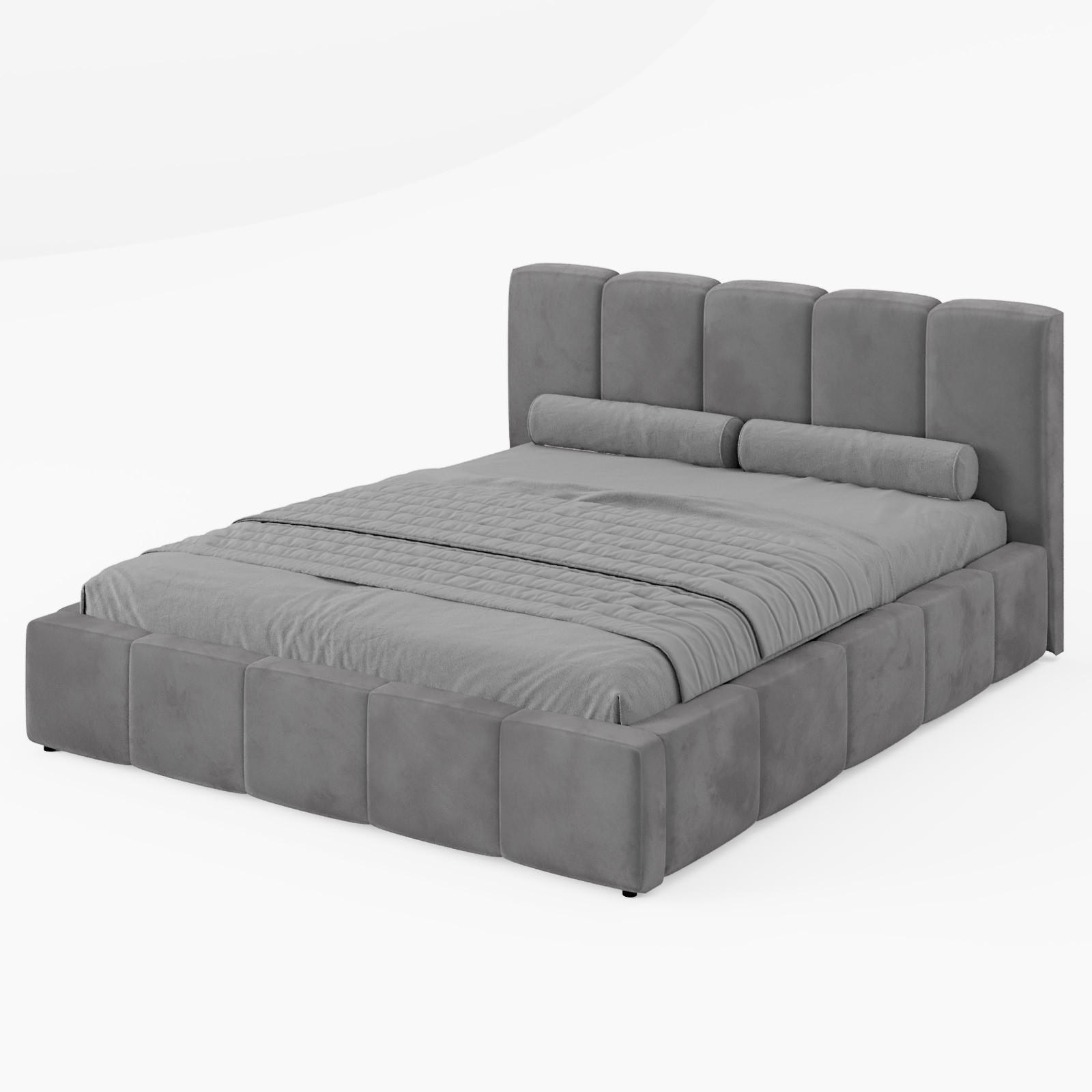 POLSTERBETT FERRO 140/200 cm, in Grau, Velours-Stoff, gepolstertes Kopfteil, Lattenrost, Bettkasten - Grau, Textil (180/200cm) - Barchello
