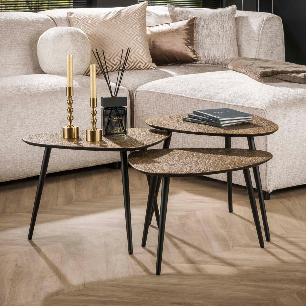 COUCHTISCH-SET ALESSIO BRONZO 3-teilige Satztische in Antik-Metallic - Bronzefarben, Metall (48/58/43cm) - alesvelt