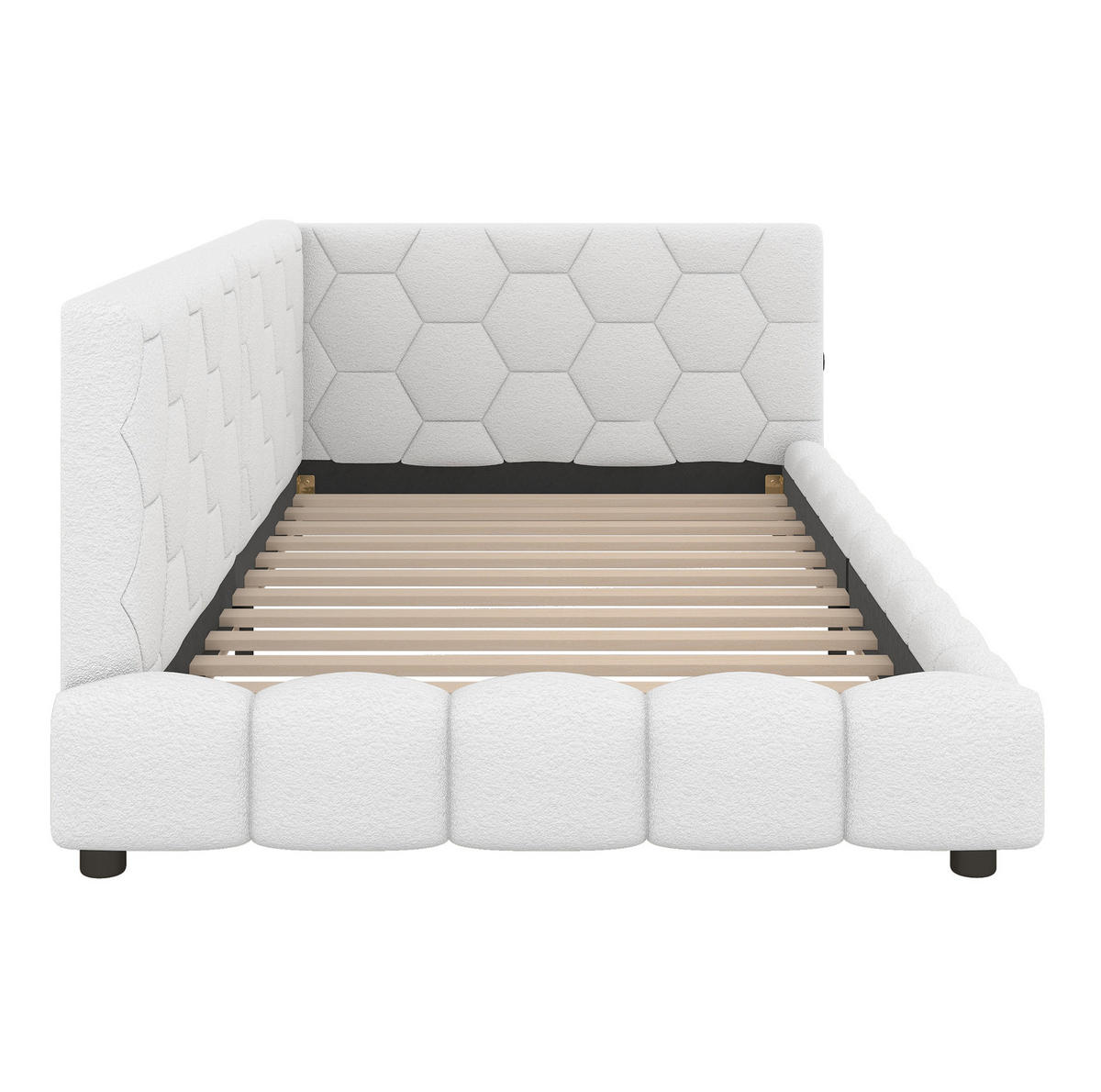 POLSTERBETT aus Samt 90x200 cm in Weiß mit LED & USB-C-Anschluss - Weiß, Textil (90/200cm) - Modfu