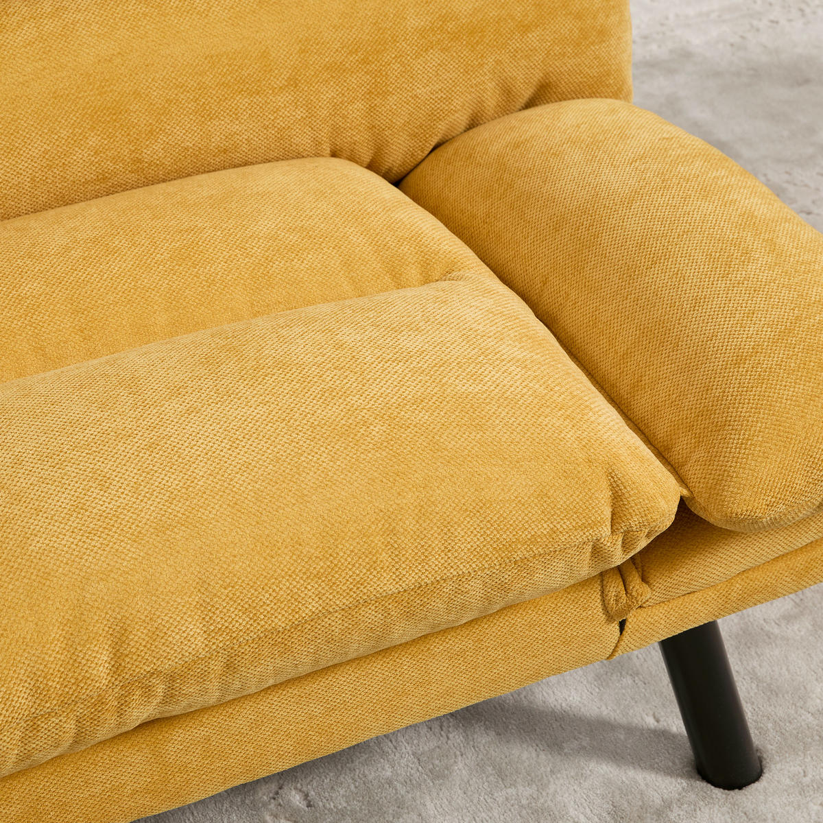 2-SITZER SOFA mit Verstellbare Rückenlehne und Armlehnen, Metallfüße, Senfgelb - Gelb, Textil (90/76/165cm) - KOMHTOM