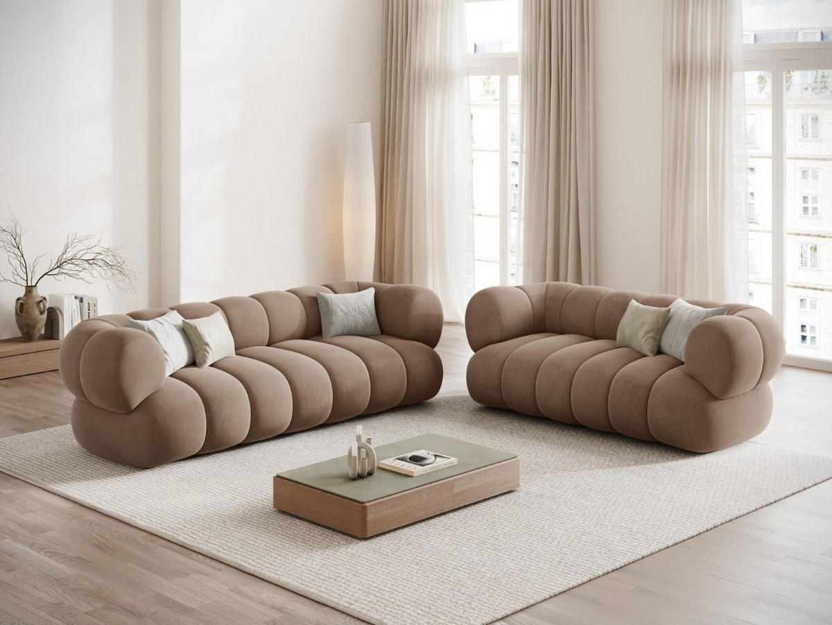 SOFA Koge aus Samt dunkelbeige 3 Sitzplätze - Mokka, Textil (95/70/210cm) - Cosmopolitan Design