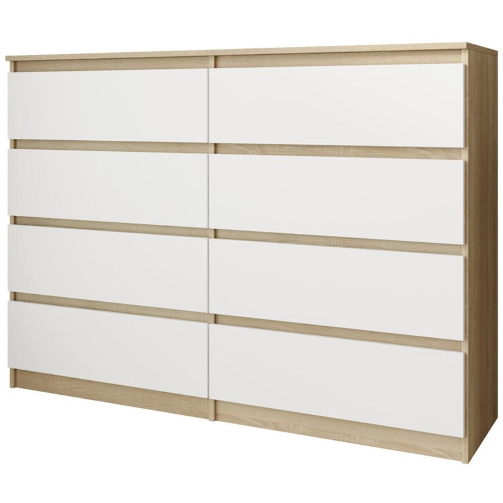 KOMMODE Look 120 cm mit acht Schubladen, eiche Sonoma+weiß - Weiß/Sonoma Eiche, Holzwerkstoff (120/93/33cm) - Beautysofa