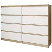 KOMMODE Look 120 cm mit acht Schubladen, eiche Sonoma+weiß - Weiß/Sonoma Eiche, Holzwerkstoff (120/93/33cm) - Beautysofa