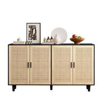 SIDEBOARD 158/88/40 cm Schwarz aus Spanplatte mit Rattantüren - Schwarz, Holzwerkstoff (40/88/158cm) - OKMYHOME
