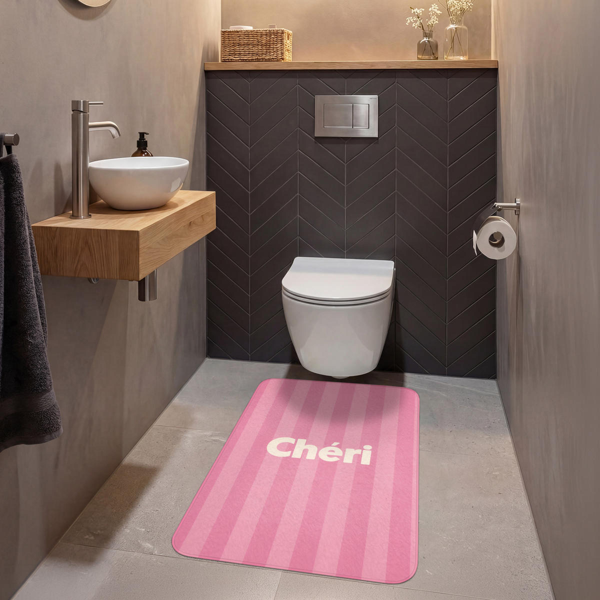 WC PŘEDLOŽKA Pruhované - růžové - Chéri 60x90 cm - růžová, textil/plast (60/1cm) - OnlyWow