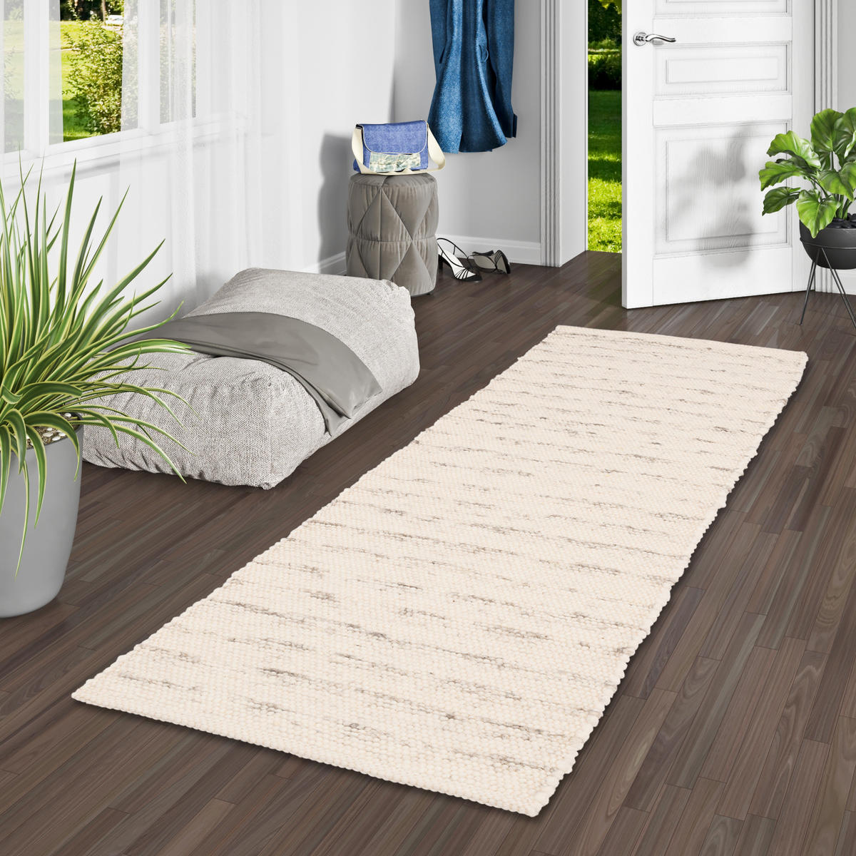 NATUR TEPPICH LÄUFER WOLLE ALASKA MELIERT - Grau, Textil (70/130cm) - Pergamon