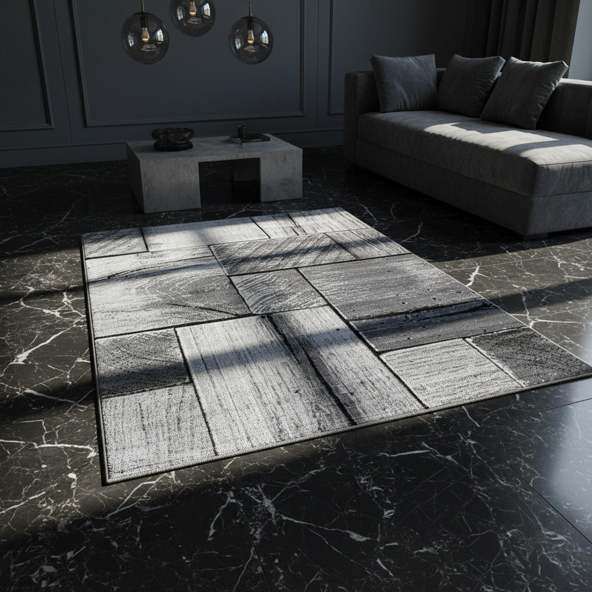 TEPPICH Handwäsche Kurzflor 3D-Holz Polypropylen Wohnzimmer Schwarz Rechteckig 120x170 - Grau, Textil (120/170cm) - KADIMA DESIGN